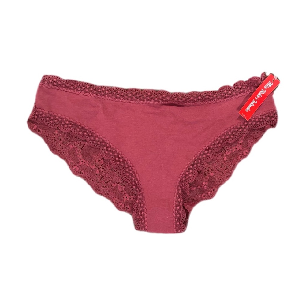 NWT Bikini Panties Burgundy w/ Lace Trim Large